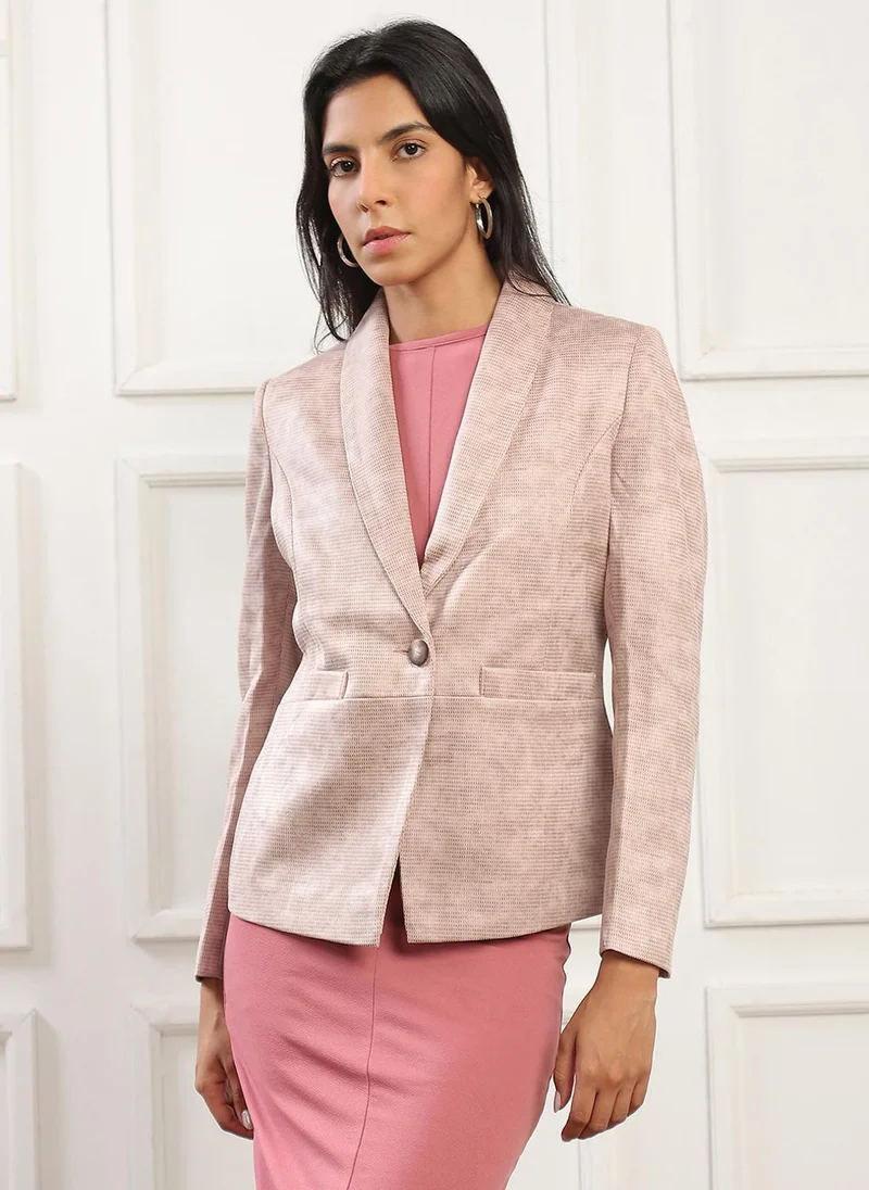 جلو باص Globus Women Pink Shawl Collar Long Sleeves Self Design 2 Pockets Winterwear Overcoat